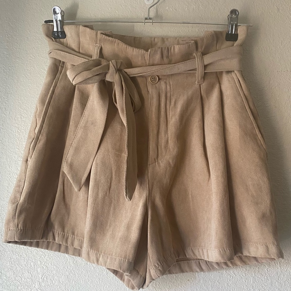 H&M Faux Suede High Waist Paperbag shorts